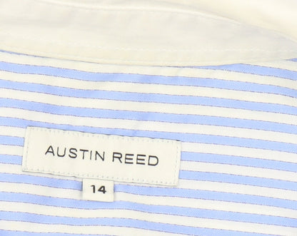 Austin Reed Women's Blue Striped Button-Up Shirt 14