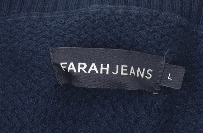 Farah Men's Blue Waffle-Knit Pullover Jumper L