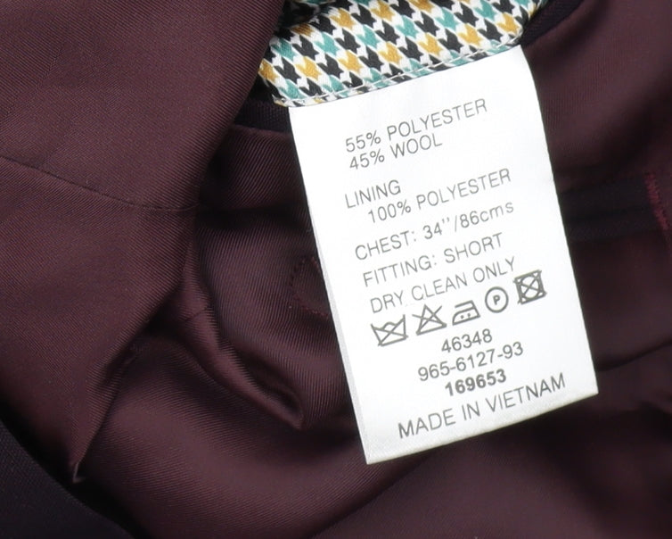Mens UK Size 34 Moss London Regular Purple Suit Jacket