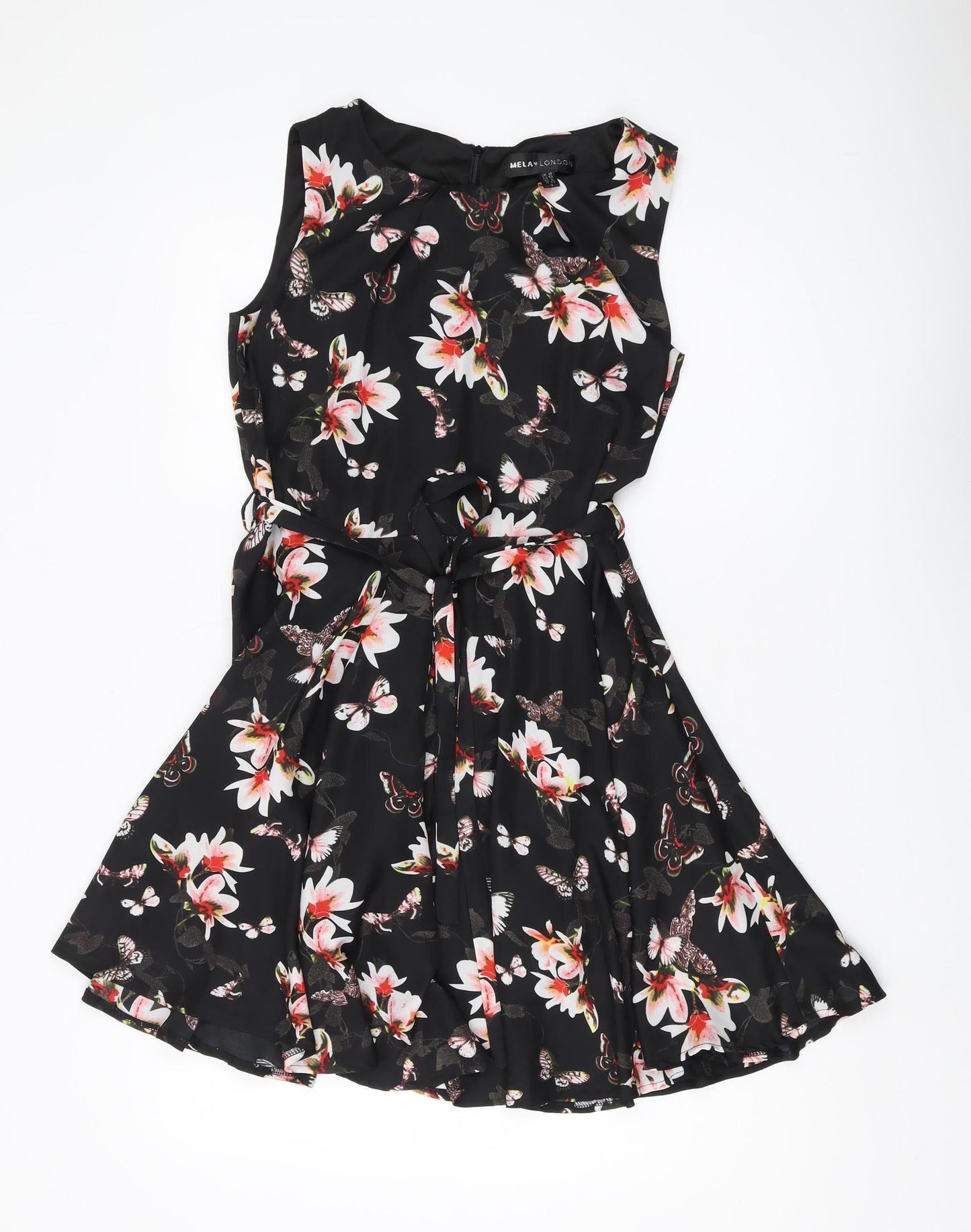 Mela London Women's Black Floral A-Line Dress, Size 10
