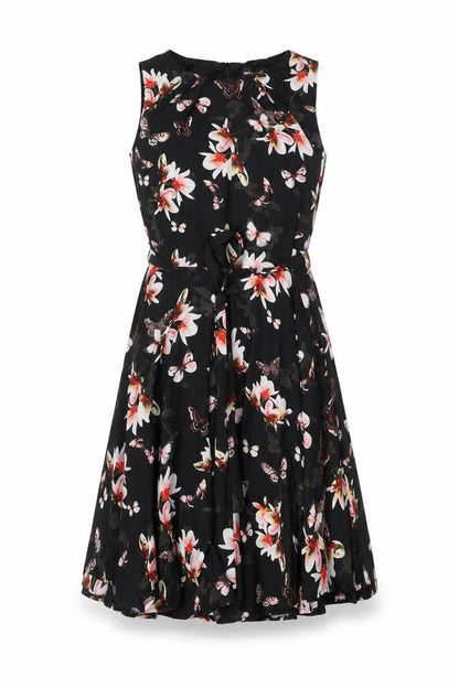 Mela London Women's Black Floral A-Line Dress, Size 10