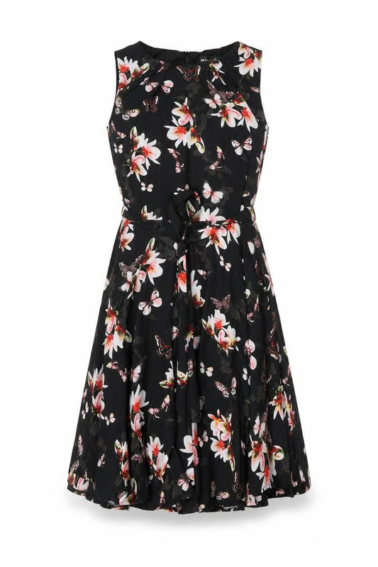 Mela London Women's Black Floral A-Line Dress, Size 10