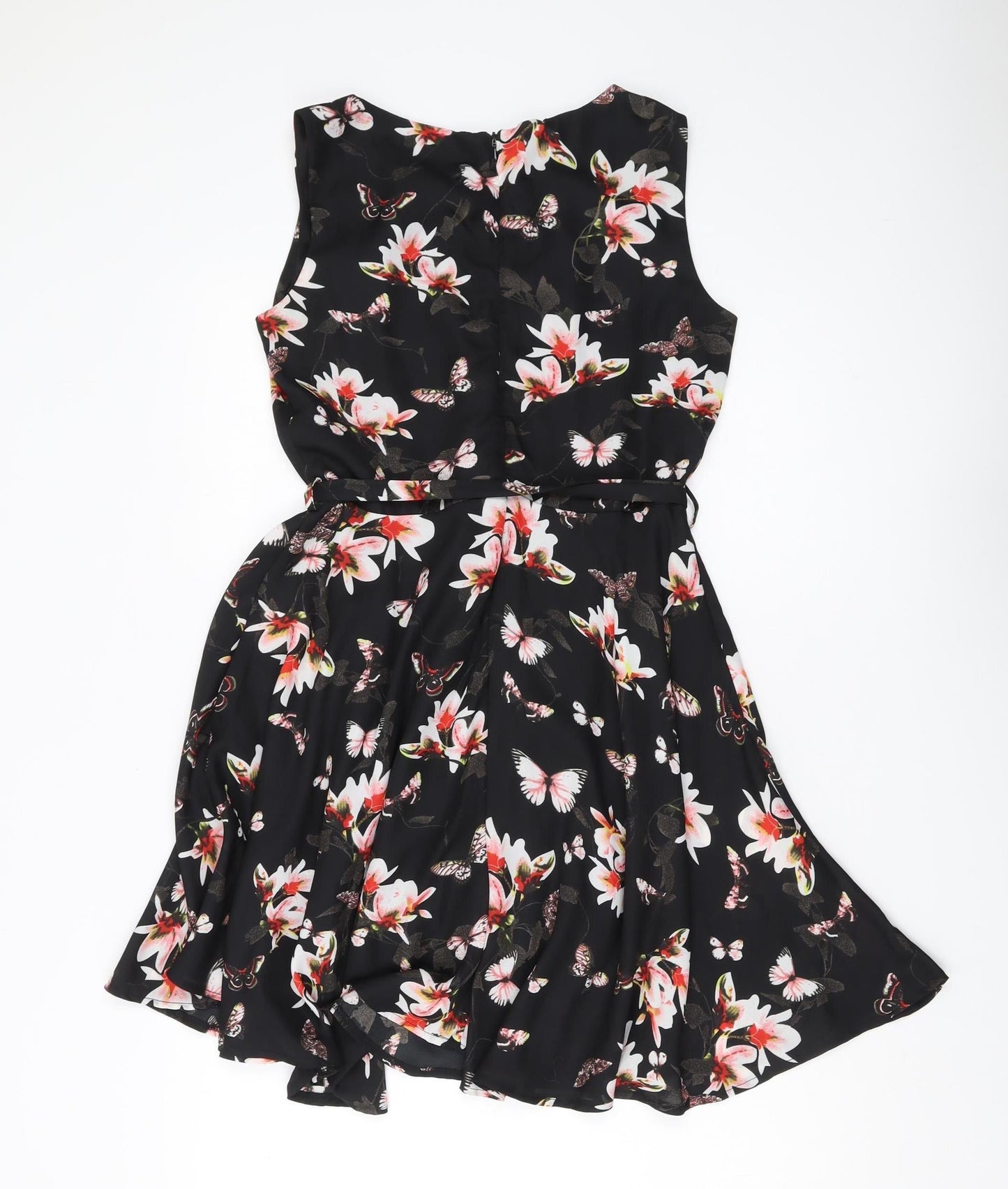 Mela London Women's Black Floral A-Line Dress, Size 10