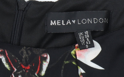 Mela London Women's Black Floral A-Line Dress, Size 10