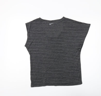 Nike Women's Grey Striped T-Shirt Medium