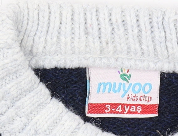 Muyoo Boys Blue Bear Jumper 3-4 Years Acrylic Knit