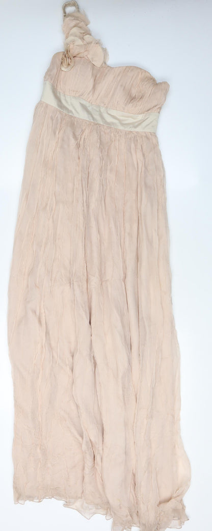 Fever London Ivory Maxi Dress Women Size 10 One-Shoulder Formal