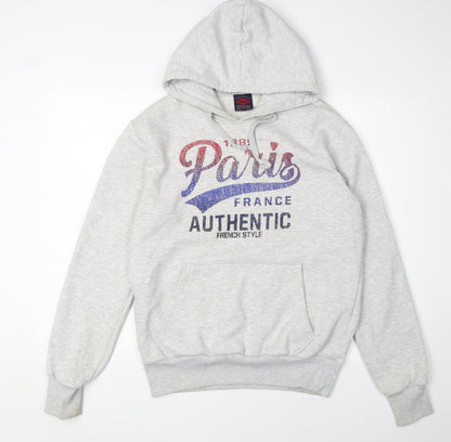 Paris Men's Grey Pullover Hoodie - M, Logo, Graphic