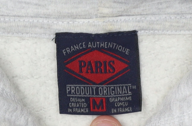 Paris Men's Grey Pullover Hoodie - M, Logo, Graphic