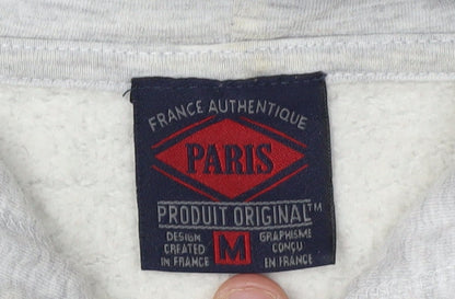 Paris Men's Grey Pullover Hoodie - M, Logo, Graphic