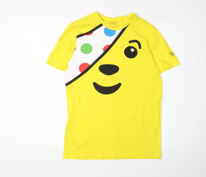 George Men's Yellow Cartoon Graphic T-Shirt, Size S