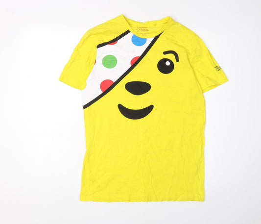 George Men's Yellow Cartoon Graphic T-Shirt, Size S