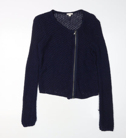 Gap Women's Blue Cardigan, V-Neck, M, Open-Knit, Zip Accent