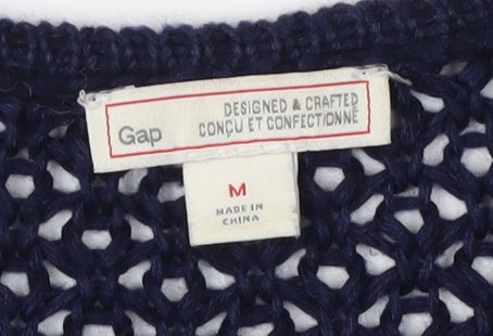 Gap Women's Blue Cardigan, V-Neck, M, Open-Knit, Zip Accent