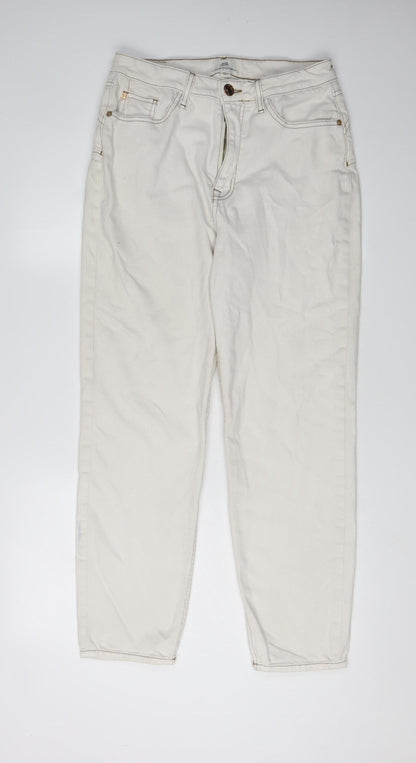 River Island Women's Ivory High-Waisted Jeans Size 12