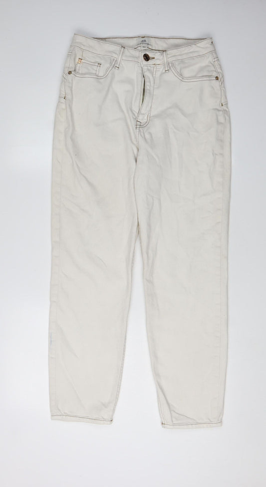 River Island Women's Ivory High-Waisted Jeans Size 12