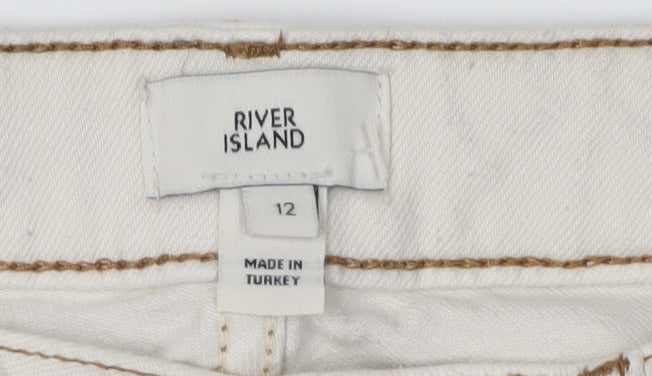 River Island Women's Ivory High-Waisted Jeans Size 12