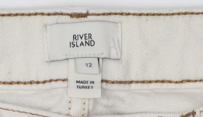 River Island Women's Ivory High-Waisted Jeans Size 12