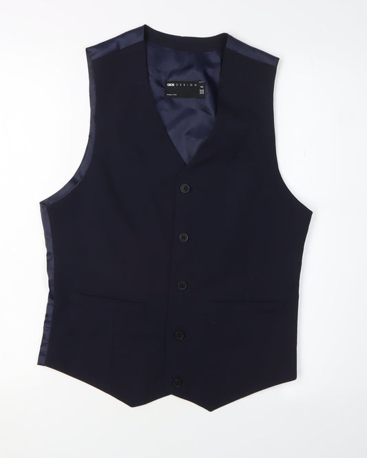 ASOS DESIGN Men's Blue Waistcoat, Size 38, Regular Fit