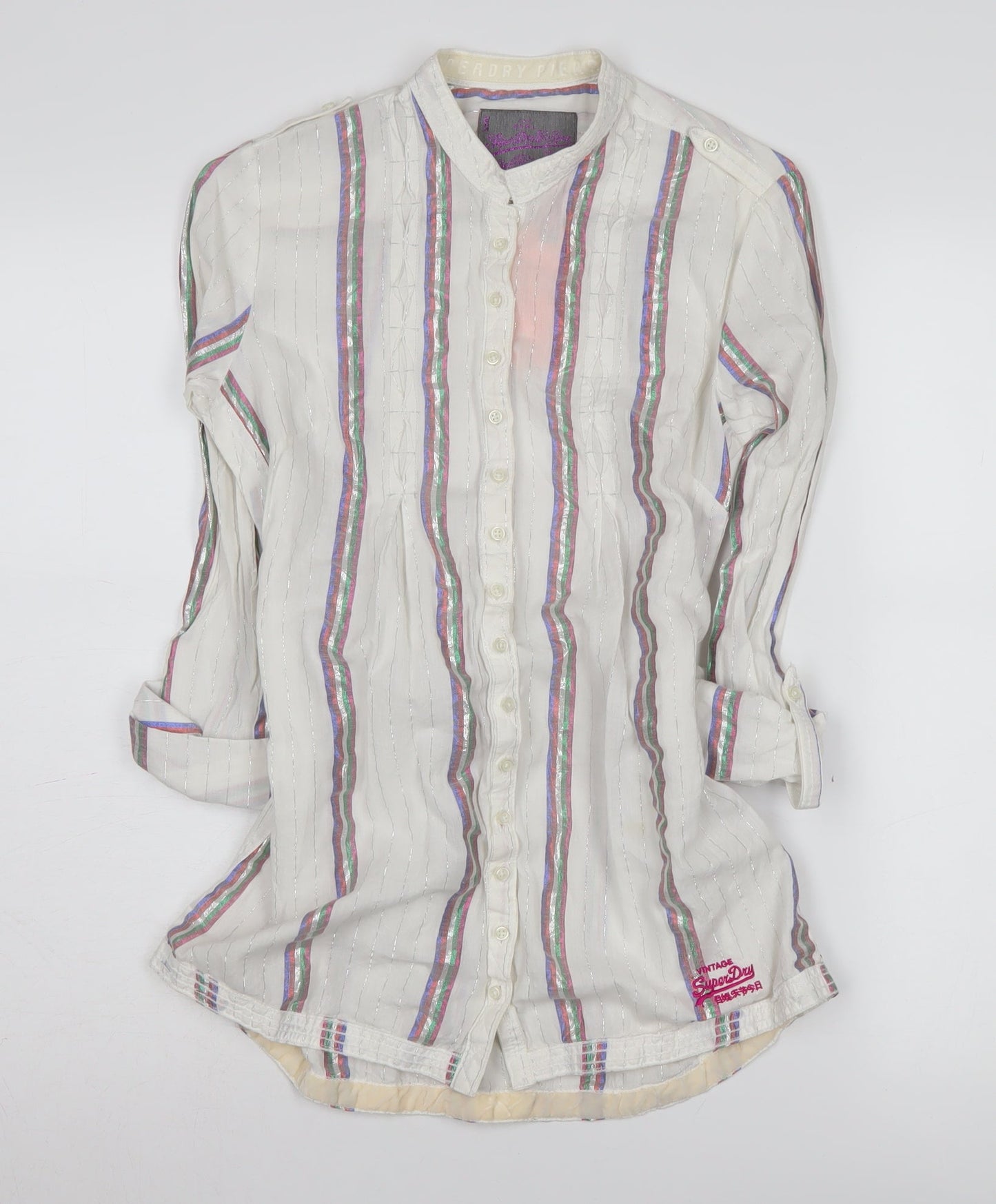 Womens UK Size XS Superdry White Basic Button-Up