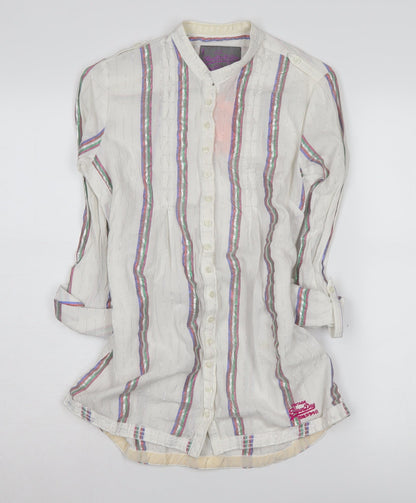 Womens UK Size XS Superdry White Basic Button-Up