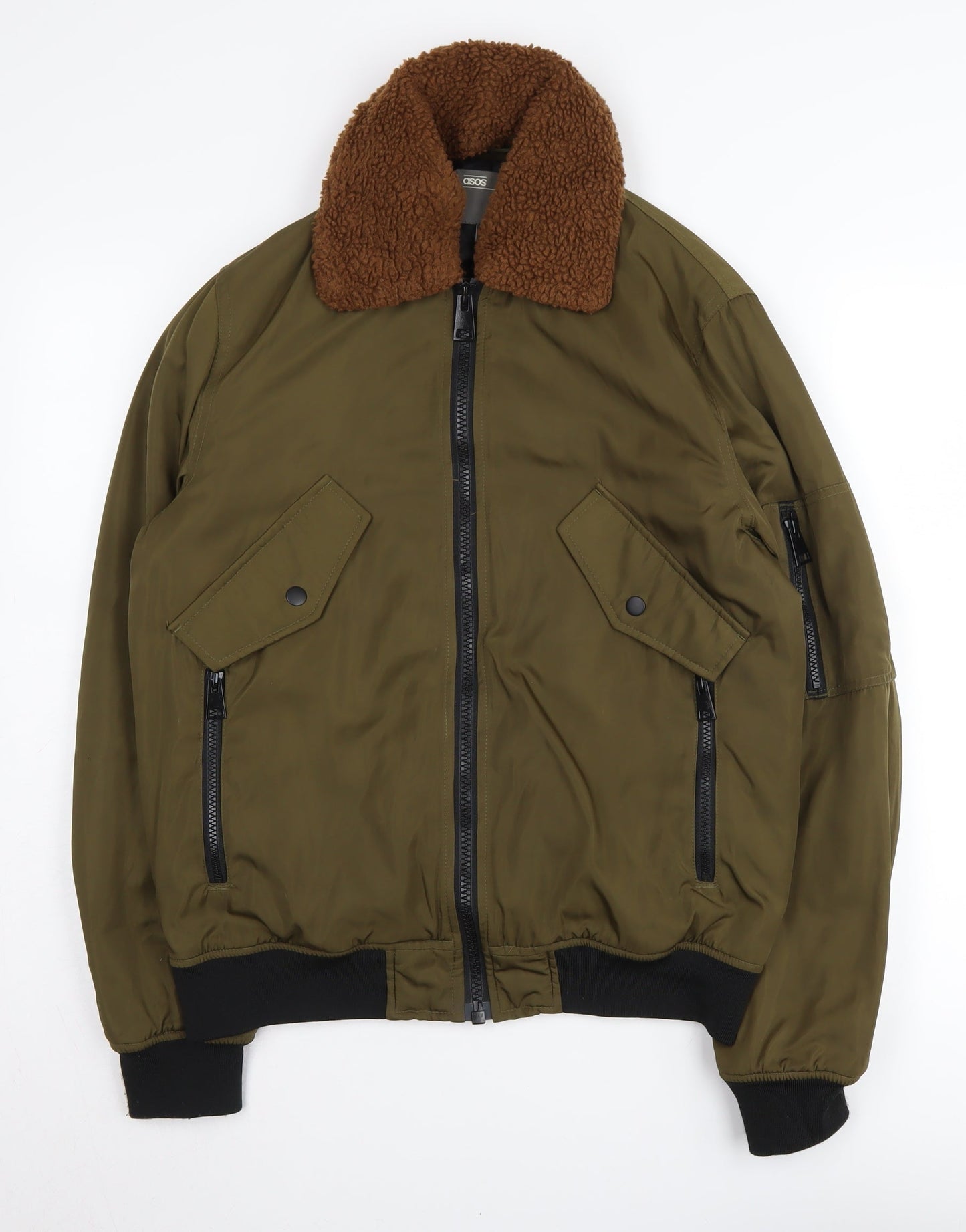 ASOS Men's Green Bomber Jacket, S, Zipped Pockets