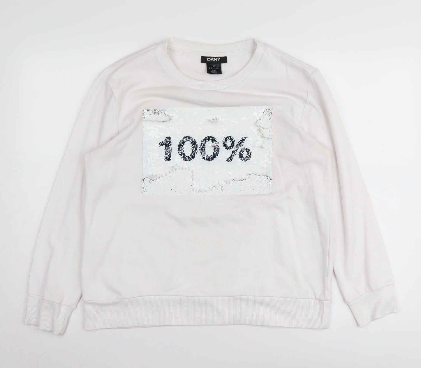 DKNY Women's White Sequin Pullover Sweatshirt M