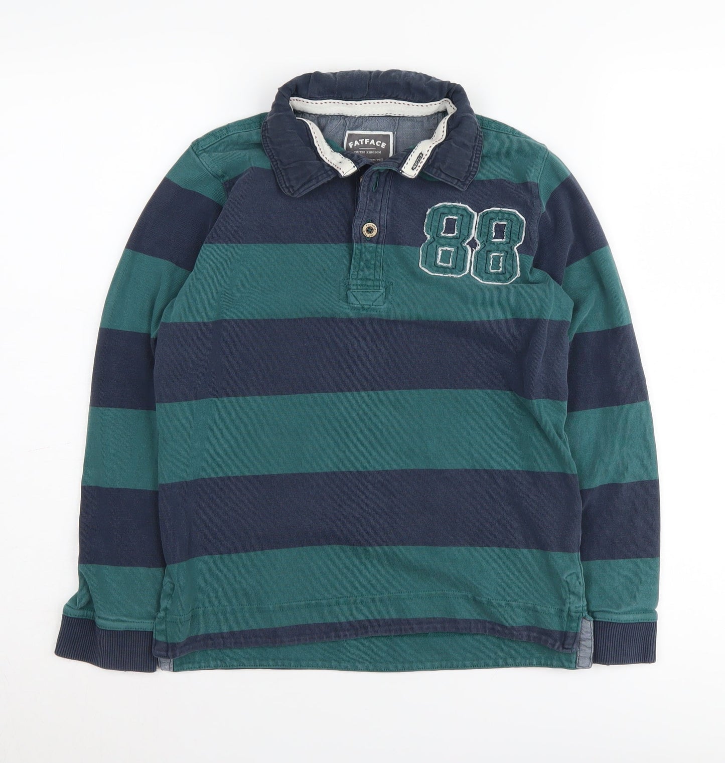 Fat Face Boys Green Striped Polo Shirt 146cm - Cotton, Casual
