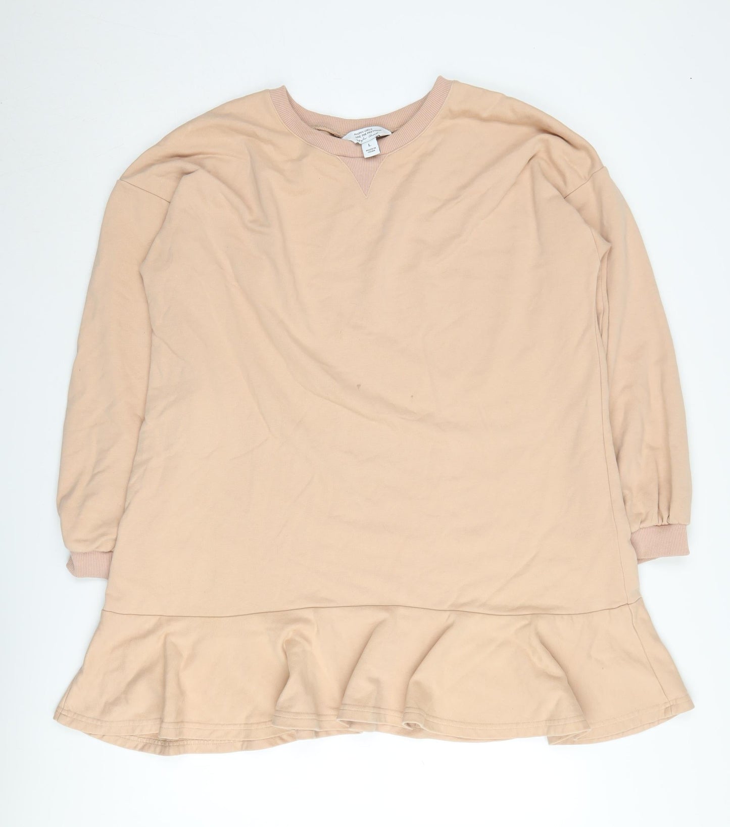 Happy Girls Are The Prettiest Women's Beige Tunic Sweatshirt Size L