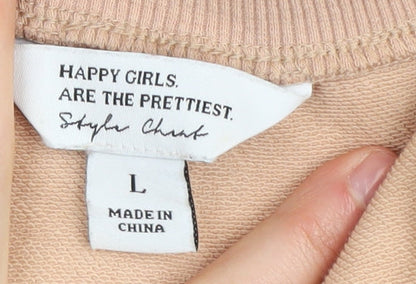 Happy Girls Are The Prettiest Women's Beige Tunic Sweatshirt Size L