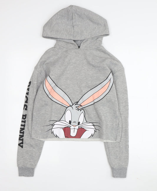 Womens UK Size 2XS Looney Tunes Grey Pullover Hoodie