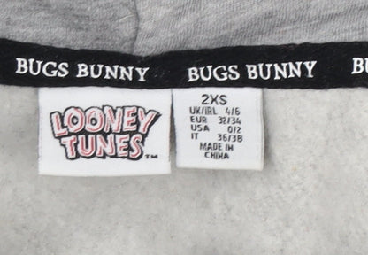 Womens UK Size 2XS Looney Tunes Grey Pullover Hoodie