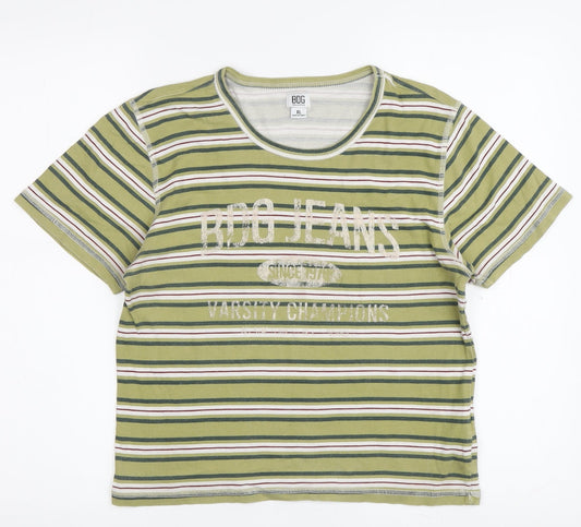 BDG Unisex Green Striped Cotton T-Shirt XL