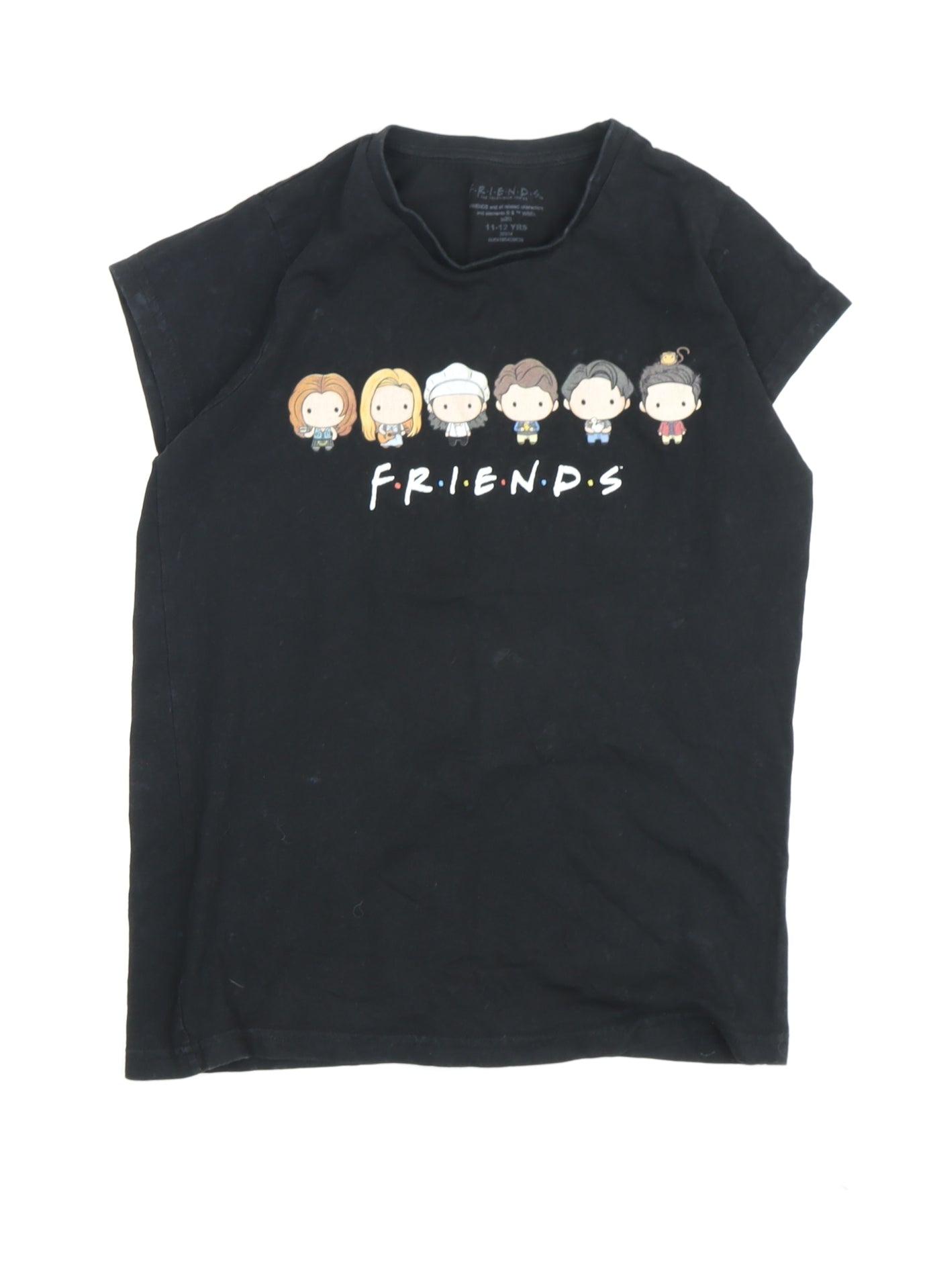 Girls FRIENDS Black Graphic T-Shirt, 11-12 Years, Casual Style