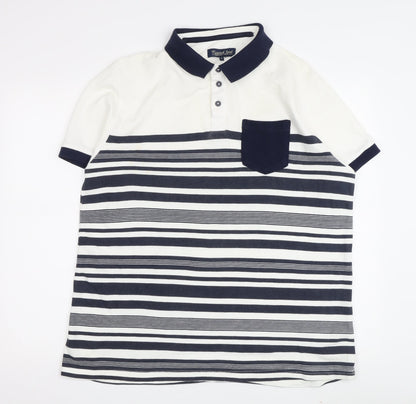Twisted Soul Men's White Striped Polo Shirt L