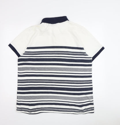 Twisted Soul Men's White Striped Polo Shirt L