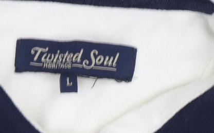 Twisted Soul Men's White Striped Polo Shirt L