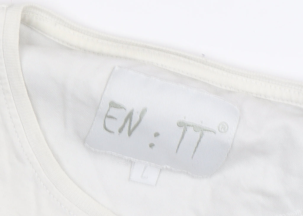EN IT Men's L White Striped Crew Neck T-Shirt