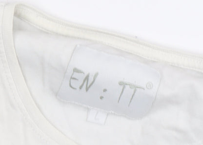EN IT Men's L White Striped Crew Neck T-Shirt