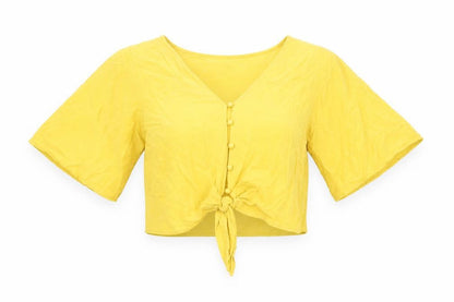 Bershka Women's Yellow Cropped Blouse XS