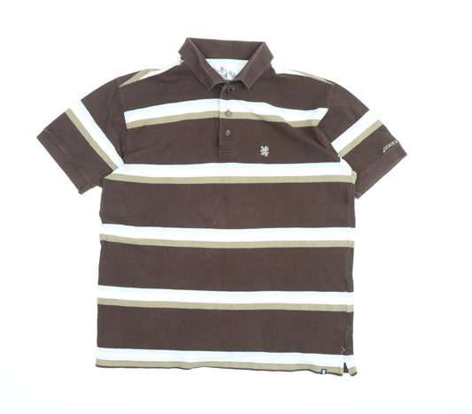 Lambretta Men's Brown Striped Collared Polo Shirt XL