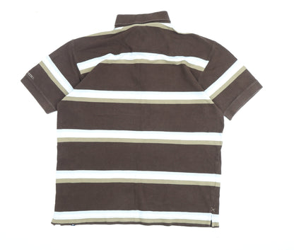 Lambretta Men's Brown Striped Collared Polo Shirt XL