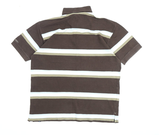 Lambretta Men's Brown Striped Collared Polo Shirt XL