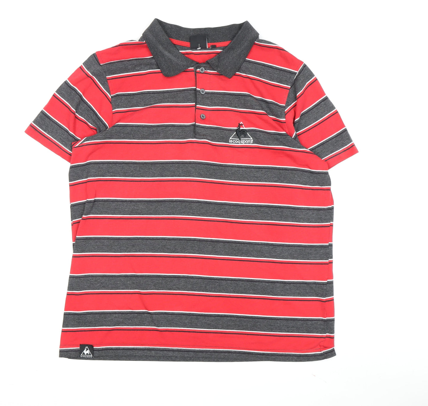 Le Coq Sportif Men's Red Striped Polo XL