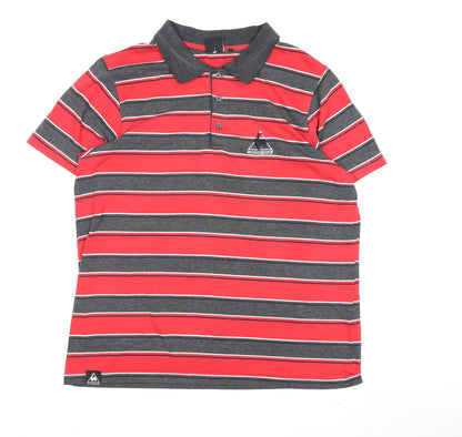 Le Coq Sportif Men's Red Striped Polo XL