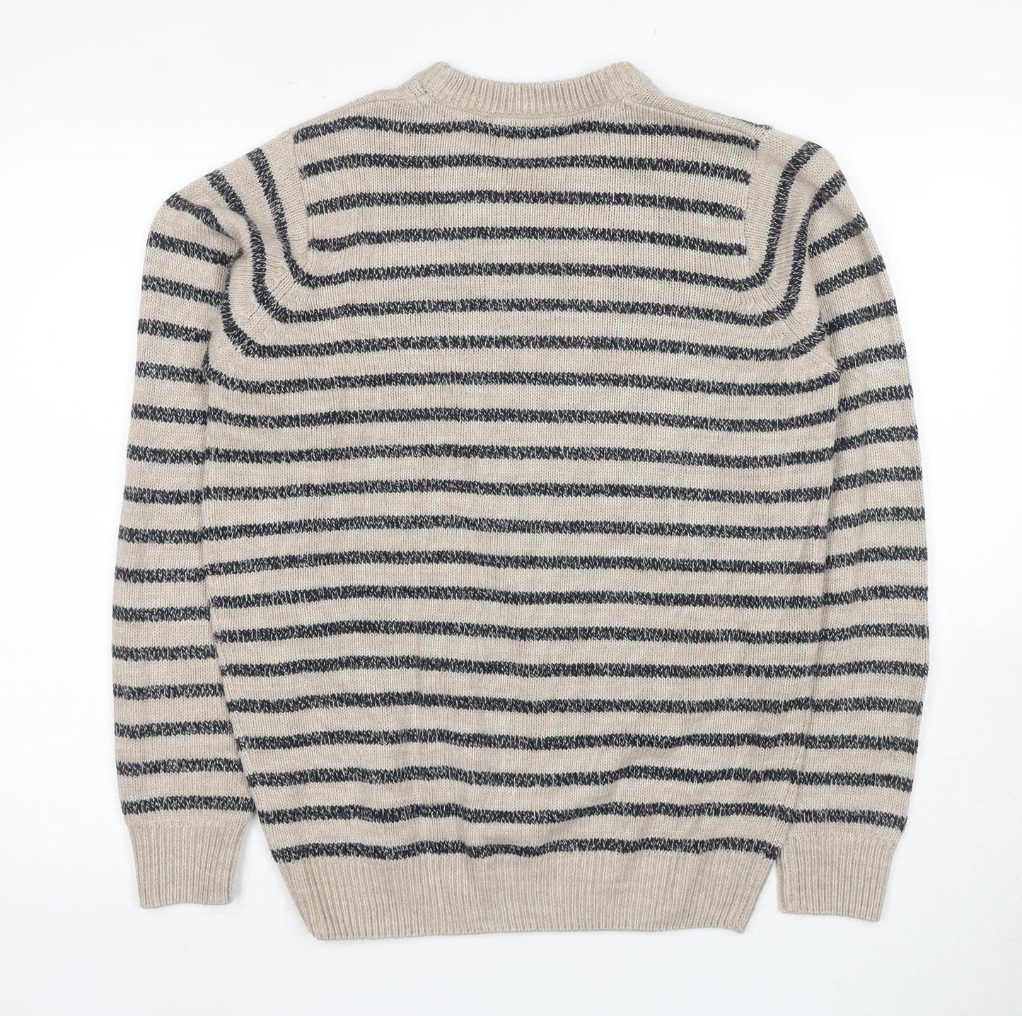 James Pringle Men's Beige & Black Striped Pullover Jumper Size S