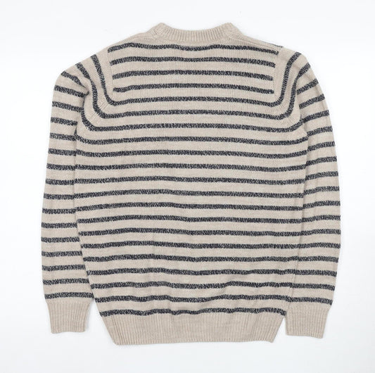 James Pringle Men's Beige & Black Striped Pullover Jumper Size S