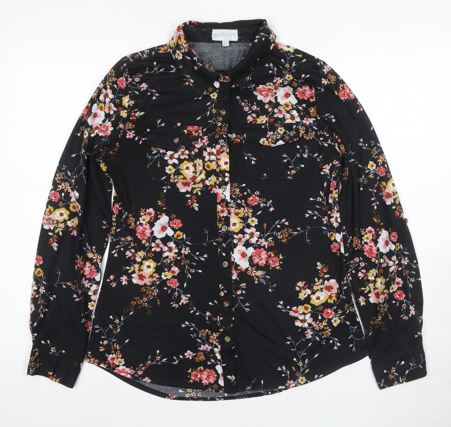 Womens UK Size S Apricot Black Basic Button-Up