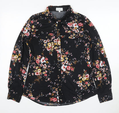 Womens UK Size S Apricot Black Basic Button-Up