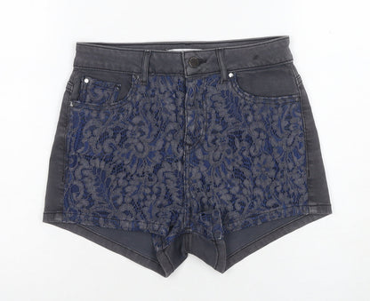 Guess Women's Black Hot Pants, Size 2, Floral Lace Denim